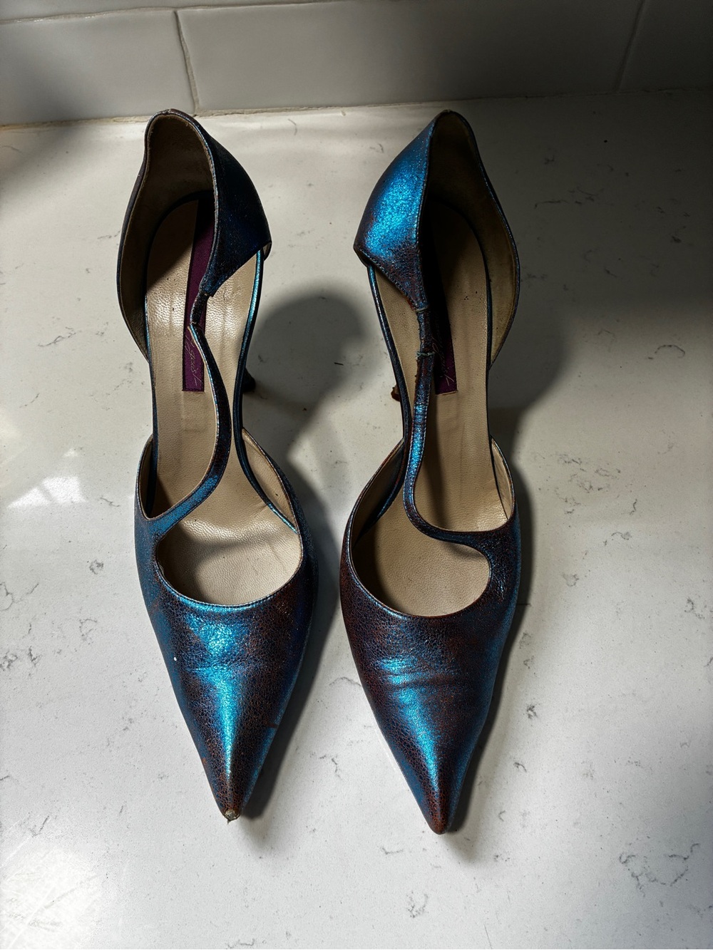 Iridescent Blue Pointed D'Orsay Stiletto Heels